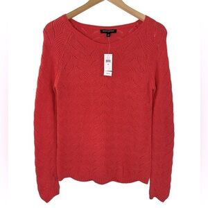 NWT Banana‎ Republic CORAL Cotton Wool Knit Sweater Long Sleeve Scalloped Hem